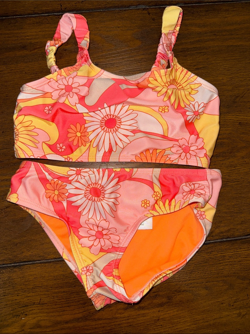 Girls Floral Two-Piece Swim Bikini - Pink & Yellow